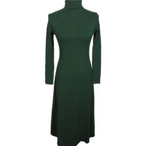 OGL EcoMousse MaxWarm Soft Cozy Long Sleeve Turtleneck Midi Dress Green Sz Small